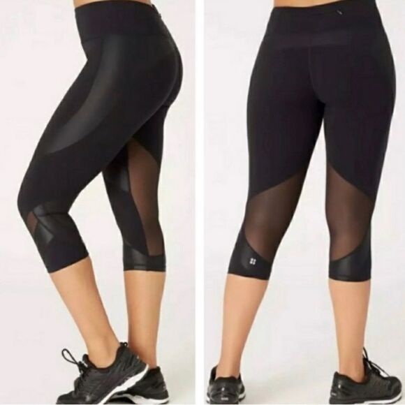 Sweaty Betty London the power mesh wet look leggings crop small - Picture 1 of 4